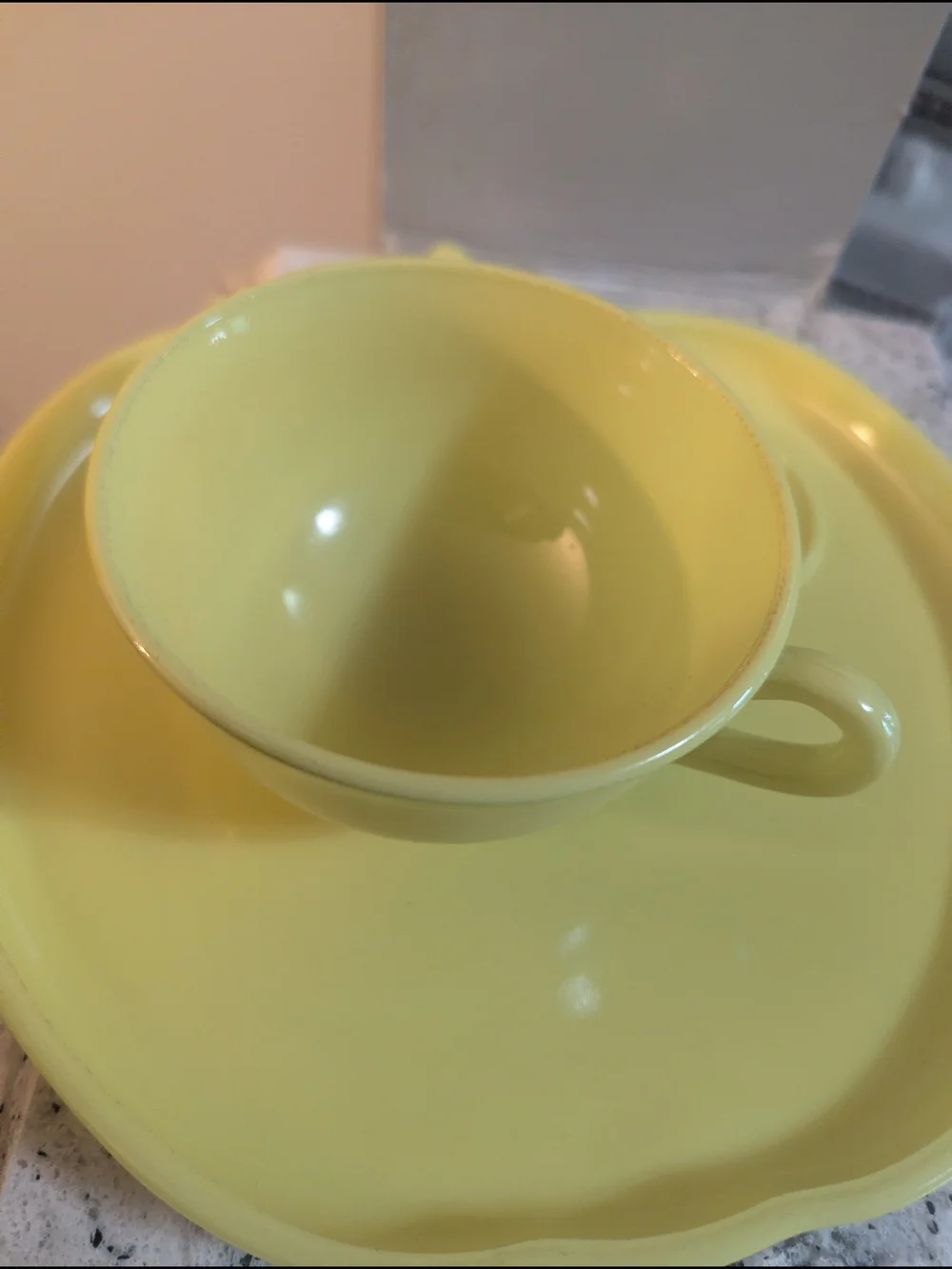 Hazel Atlas Lime Green Milk Glass Apple Luncheon Snack Cup Plate Set 1940's Mint